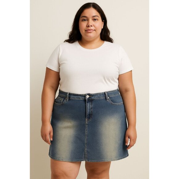 Lazer Plus Size XL Mini Skirt Womens Vintage Denim Faded Distress Wash Raw Hem - Picture 8 of 8
